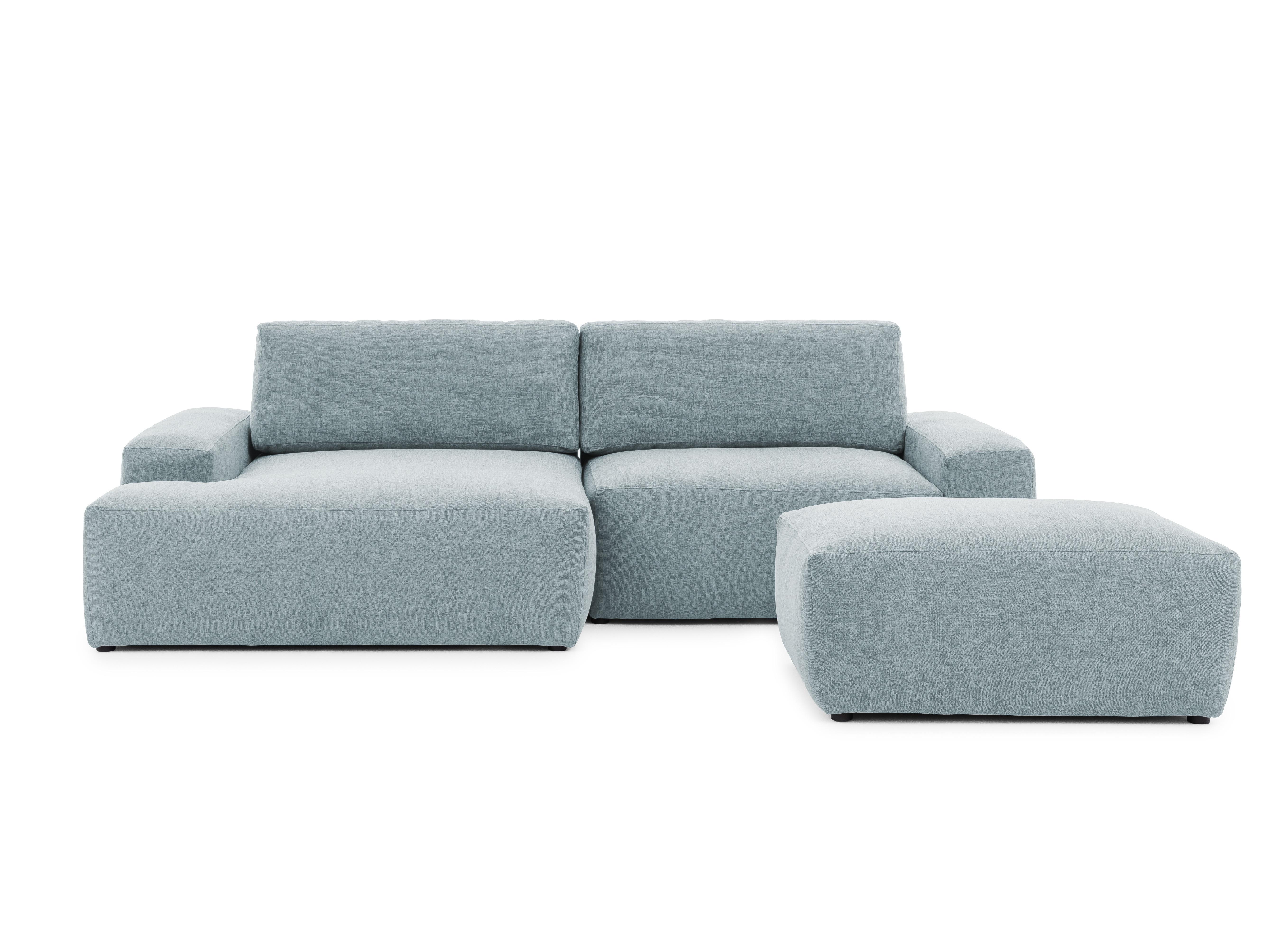 ECKSOFA inkl. Hocker Lennon aus Hellblau Strukturstoff mit Schlaffunktion und Bettkasten - Schwarz/Hellblau, Holz/Kunststoff (137/264cm) - S-Style