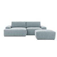 ECKSOFA inkl. Hocker Lennon aus Hellblau Strukturstoff mit Schlaffunktion und Bettkasten - Schwarz/Hellblau, Holz/Kunststoff (137/264cm) - S-Style