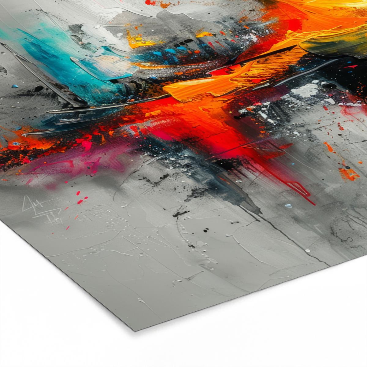 POSTER MIT RAHMEN Moderne Kunst - Orange - Grau - Abstrakt 40x30 cm - Hellgrau, Papier (40/30cm) - MuchoWow