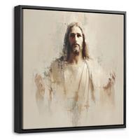 LEINWAND Bilder mit Rahmen - Porträt - Abstrakt - Jesus - Beige - 20x20 - Beige, Textil (20/20cm) - MuchoWow