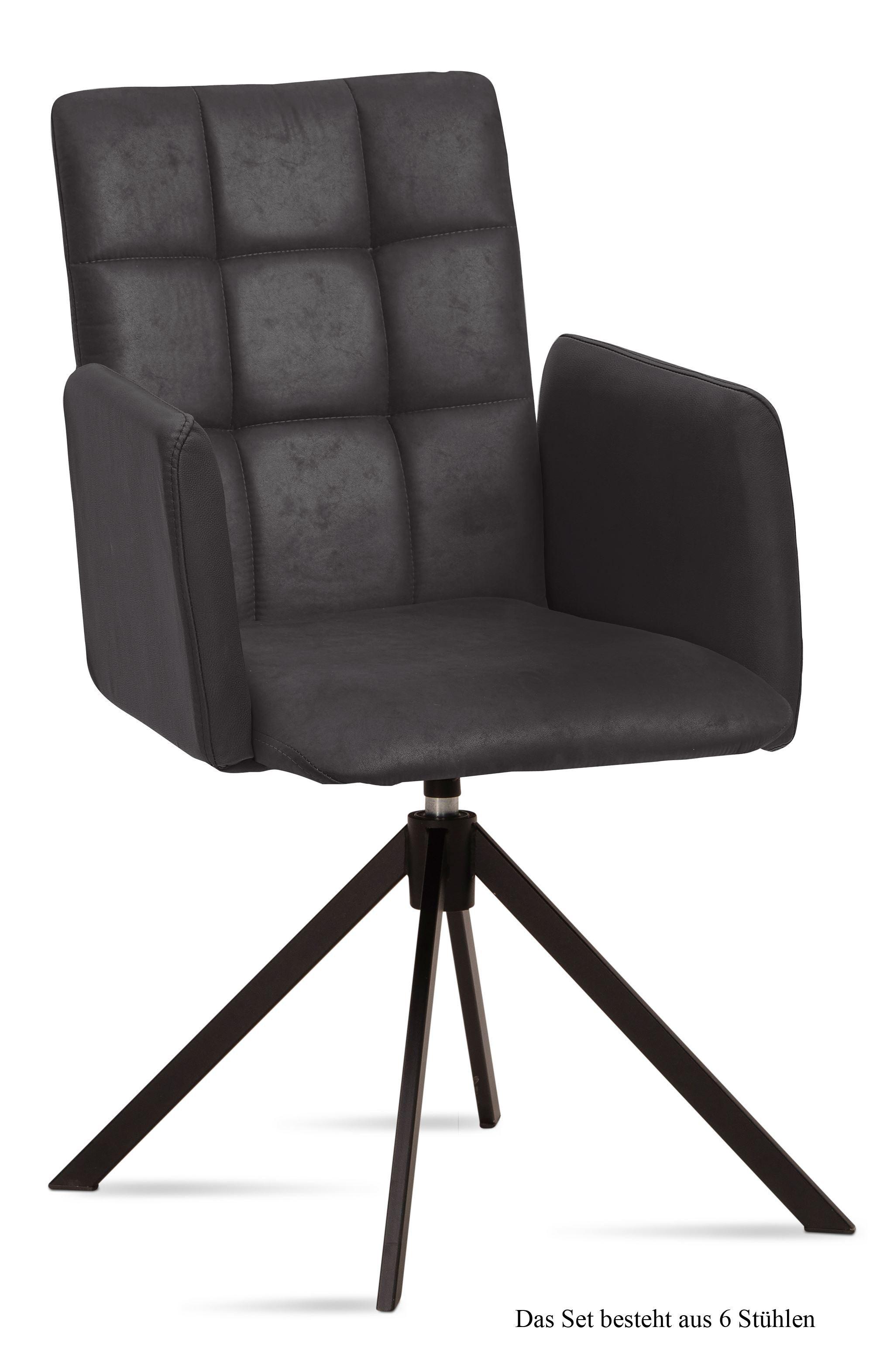 ARMLEHNSTUHL drehbar (6er-Set) Deeann 52x91x60 Schwarz/Anthrazit - Anthrazit/Schwarz, Kunststoff (60/91/52cm) - 58aufmkessel