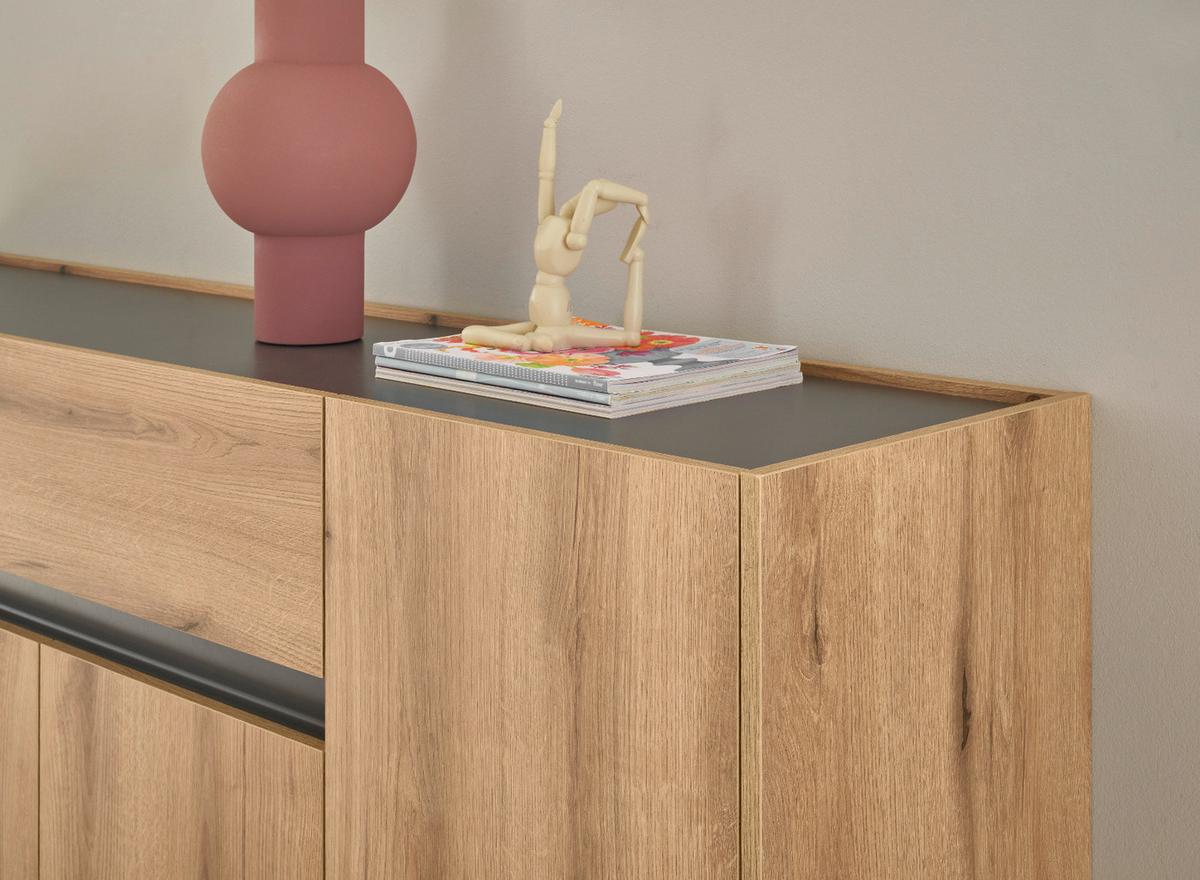 SIDEBOARD Evoke Eiche, grau 170 cm, Kommode mit viel Stauraum - Eichefarben/Schwarz, Holzwerkstoff/Kunststoff (170/87/40cm) - Furn.Design