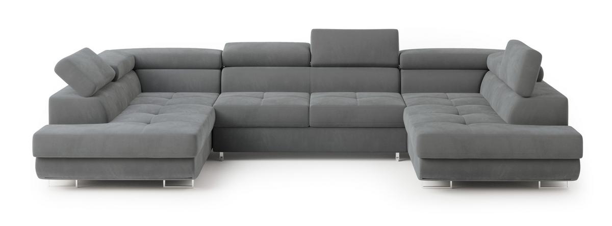 WOHNLANDSCHAFT RAGGIO Grau Velours-Stoff mit Schlaffunktion - Grau, Holz (336/90/202cm) - MASSENO