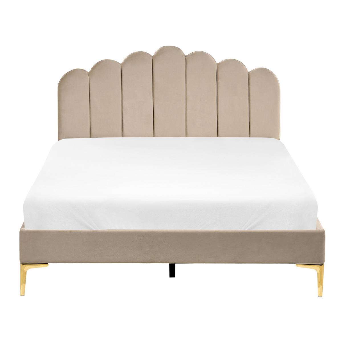 BETT mit Lattenrost 140/200 Samtstoff Taupe Sauvian - Taupe, Textil (140/200cm) - Beliani
