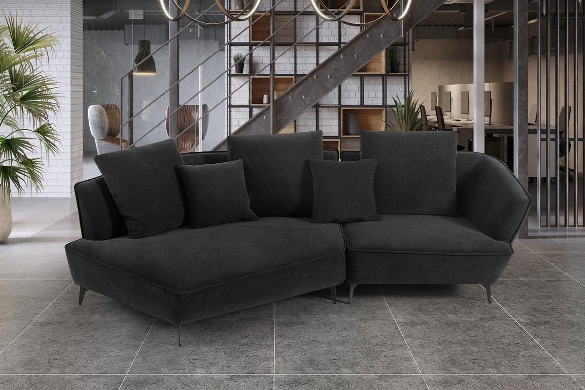 DESIGNSOFA GARBO Schwarz Webstoff - Schwarz, Textil/Metall (280/92/158cm) - KAWOLA