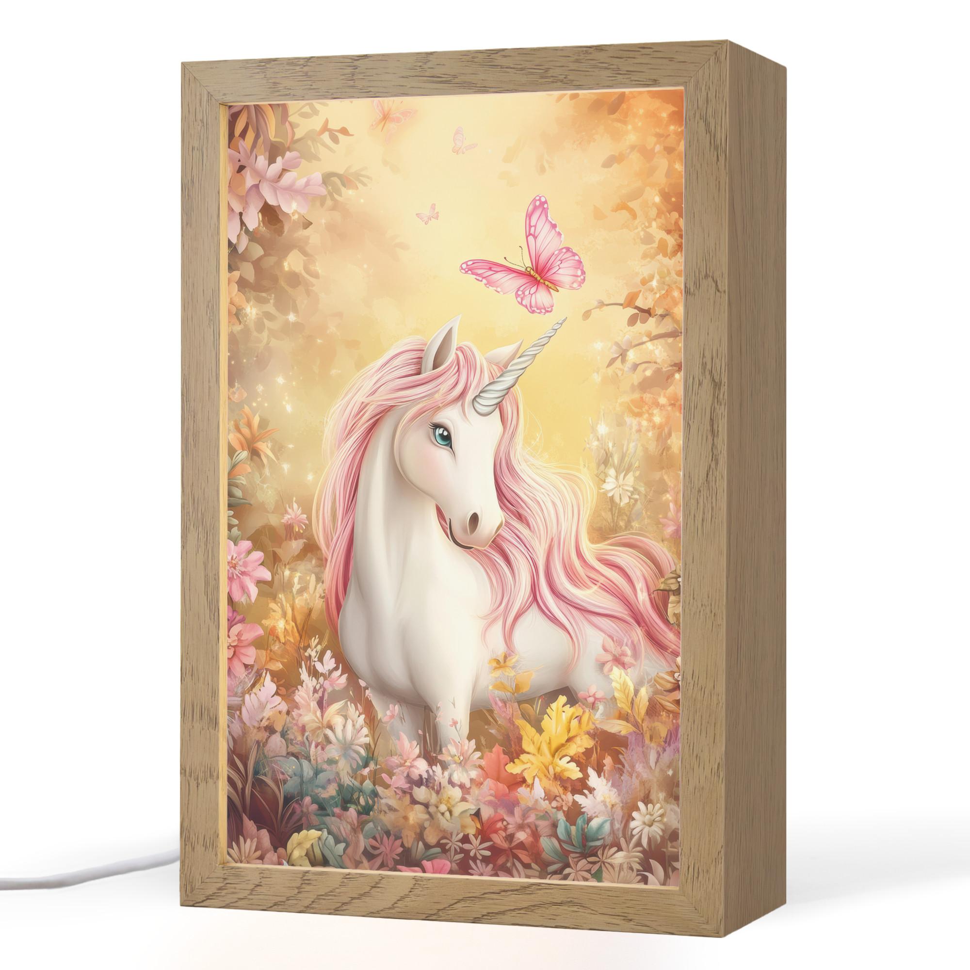 NACHTTISCHLAMPE Einhorn - Blumen - Schmetterling - Rosa 20x30 cm - Beige, Holzwerkstoff (8/20/30cm) - OnlyWow