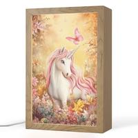 NACHTTISCHLAMPE Einhorn - Blumen - Schmetterling - Rosa 20x30 cm - Beige, Holzwerkstoff (8/20/30cm) - OnlyWow