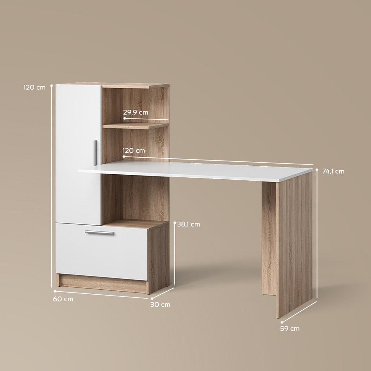 SCHREIBTISCH Lorena Sonoma/Weiß 150 x 120.1 cm mit 2 Türen - Weiß/Sonoma Eiche, Holzwerkstoff (59.3/150/120.1cm) - Livinity®