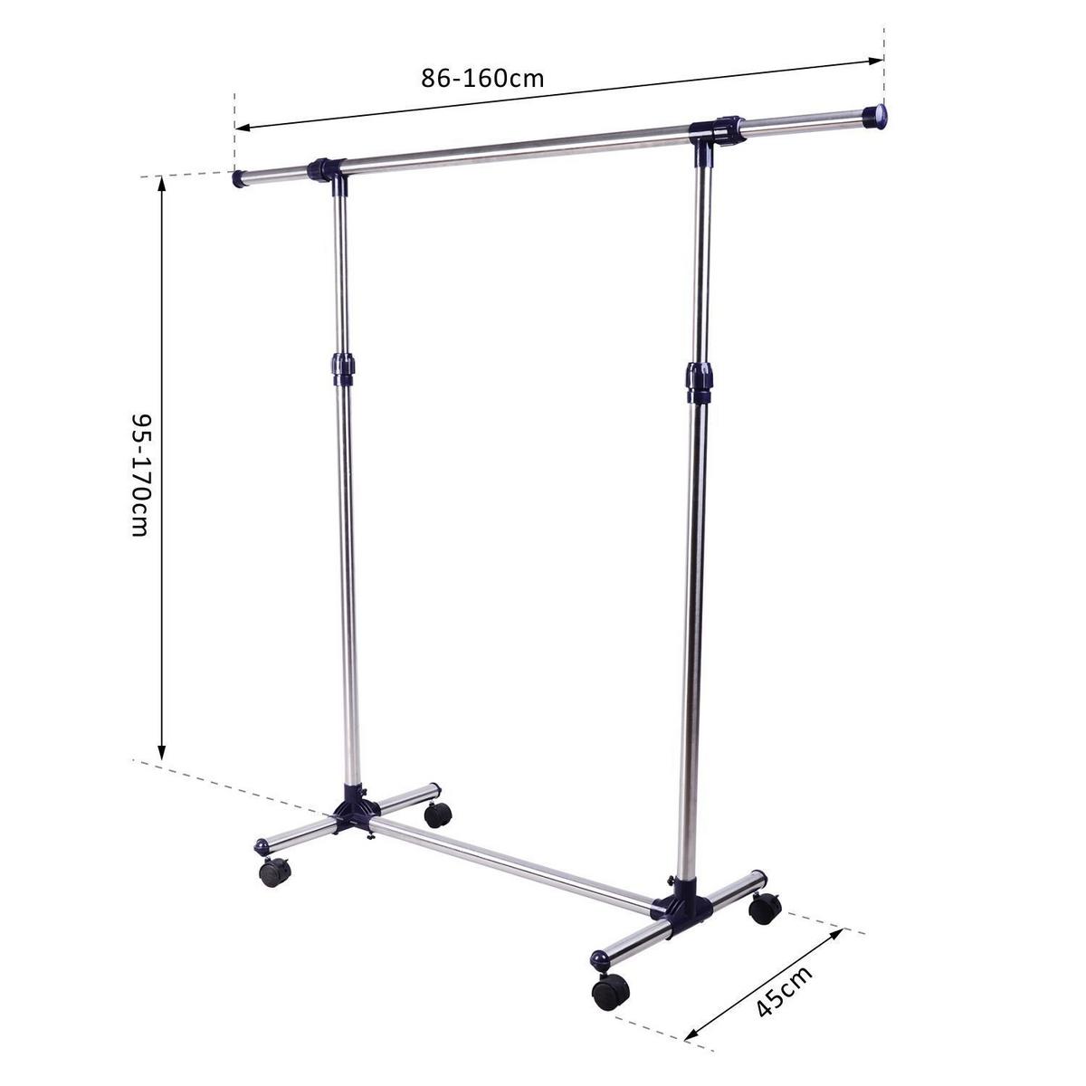 GARDEROBENSTÄNDER Kleiderständer mit Rollen Höhenverstellbare Kleiderstange - Silberfarben, Metall (86/95/45cm) - HOMCOM