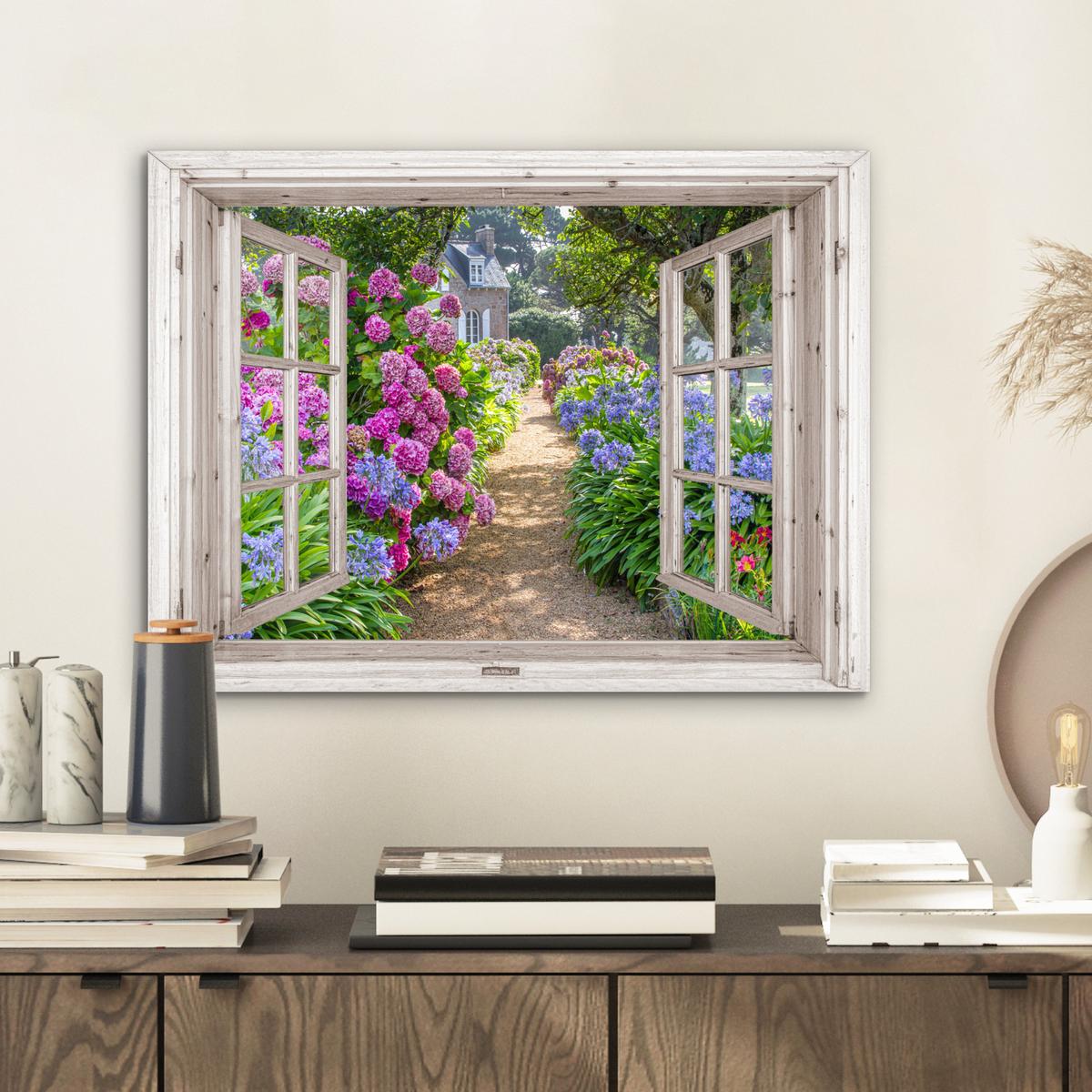 METALLBILD Hortensie - Durchsichtig - Blumen - Sommer - Lila - Weg 40x30 cm - Lila, Metall (40/30cm) - MuchoWow