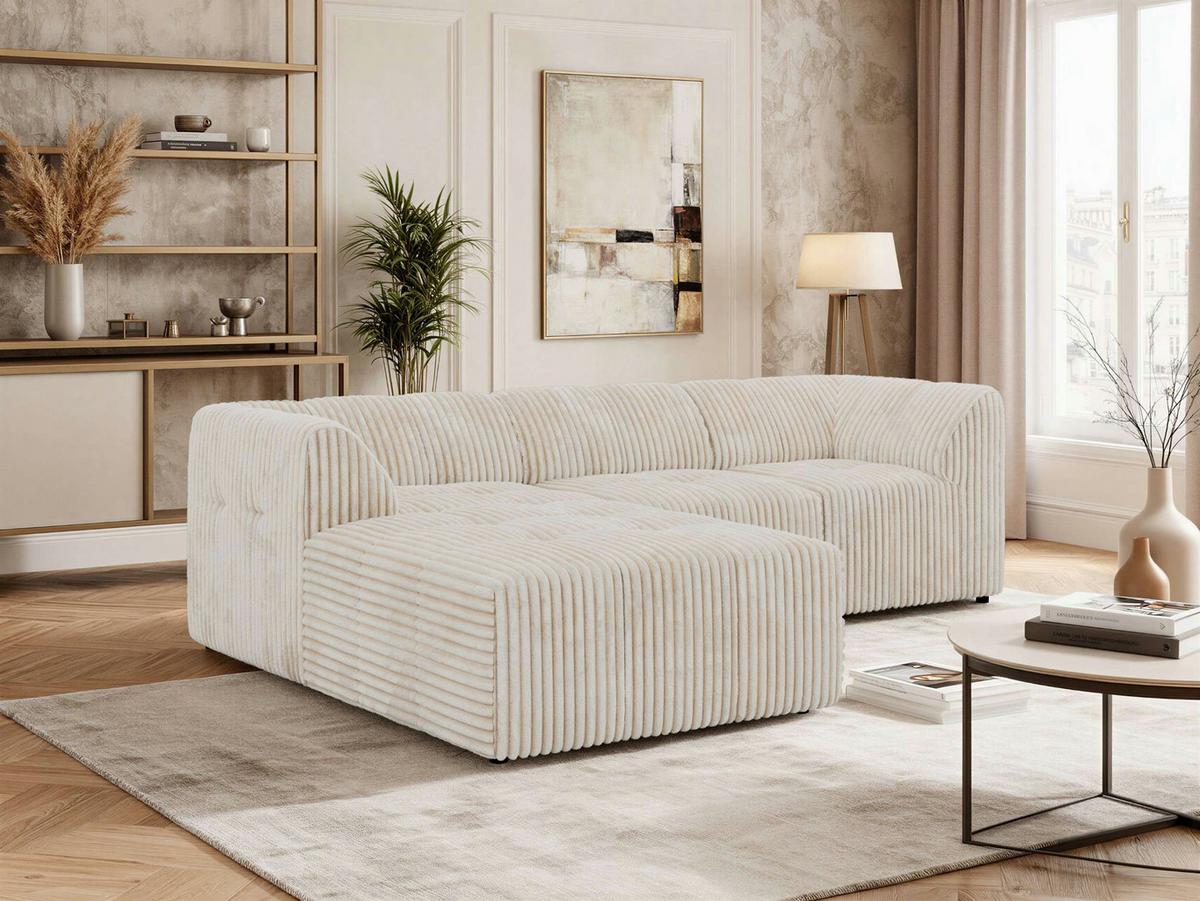 ECKSOFA VORITA L 3M - Beige Cord - Links Seite - Beige/Creme, Kunststoff/Textil (267/176cm) - MKS