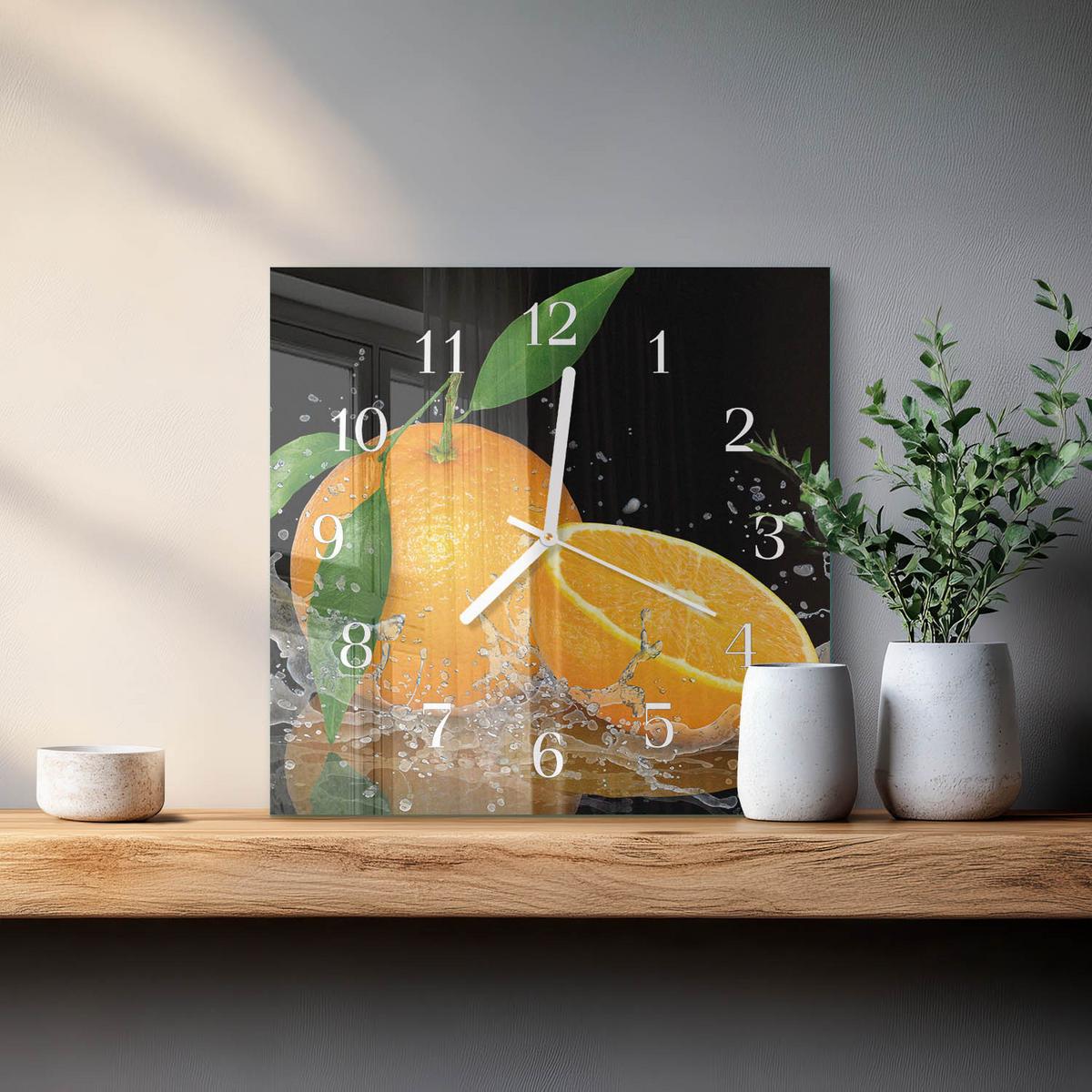 WANDUHR aus Glas 30x30 cm - Orangen - Orange, Glas (30/30/0.4cm) - TULUP