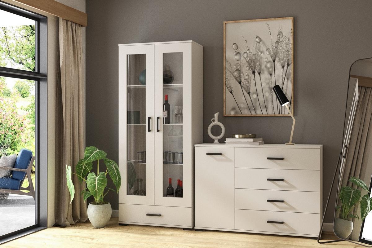 KOMMODE ALBANO 120/83/40cm mit 4 Schubladen 1 Türen Weiß - Weiß, Holzwerkstoff (120/83/40cm) - MASSENO