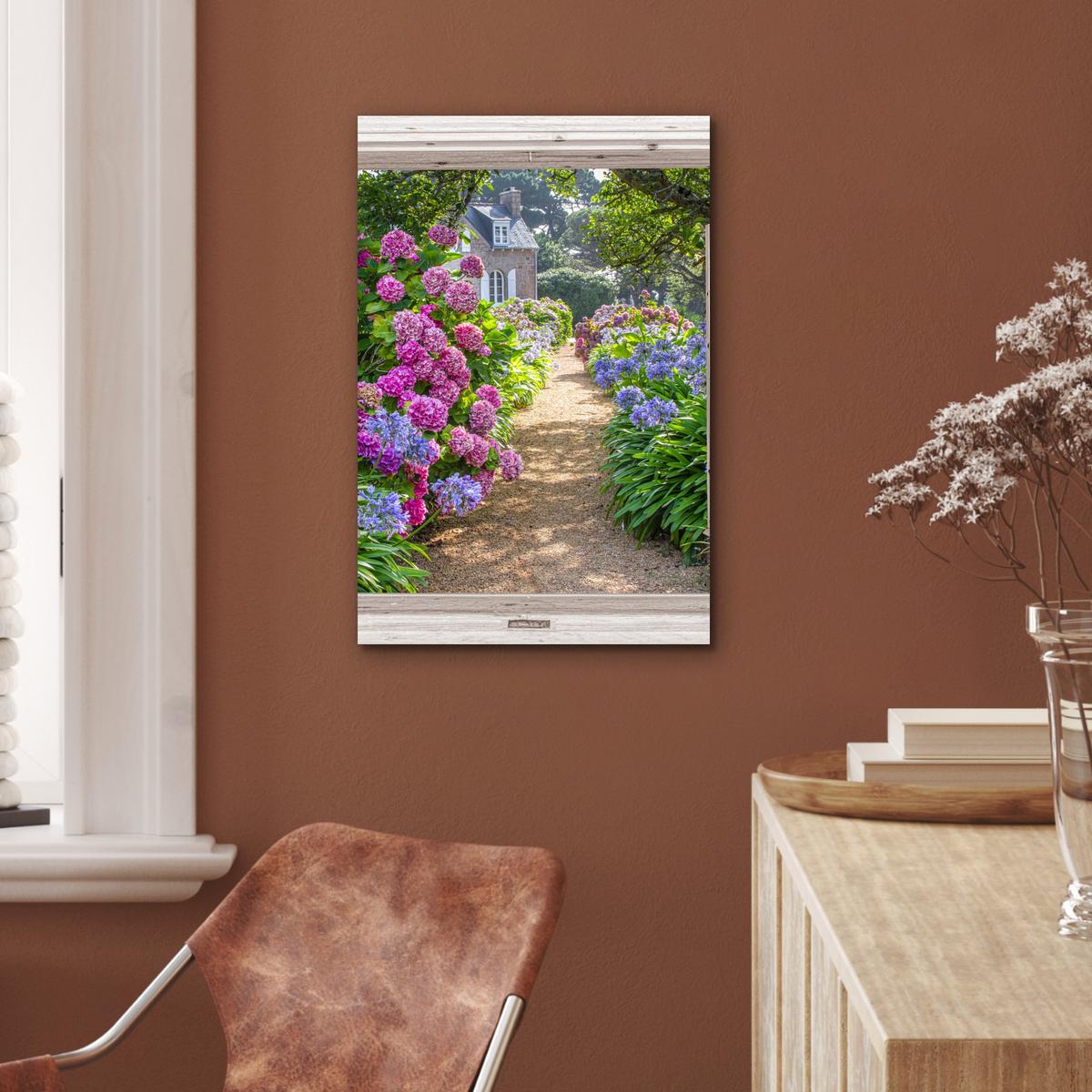 METALLBILD Hortensie - Durchsichtig - Blumen - Sommer - Lila - Weg Deko Schlafzimmer 40x60 cm - Lila, Metall (40/60cm) - MuchoWow