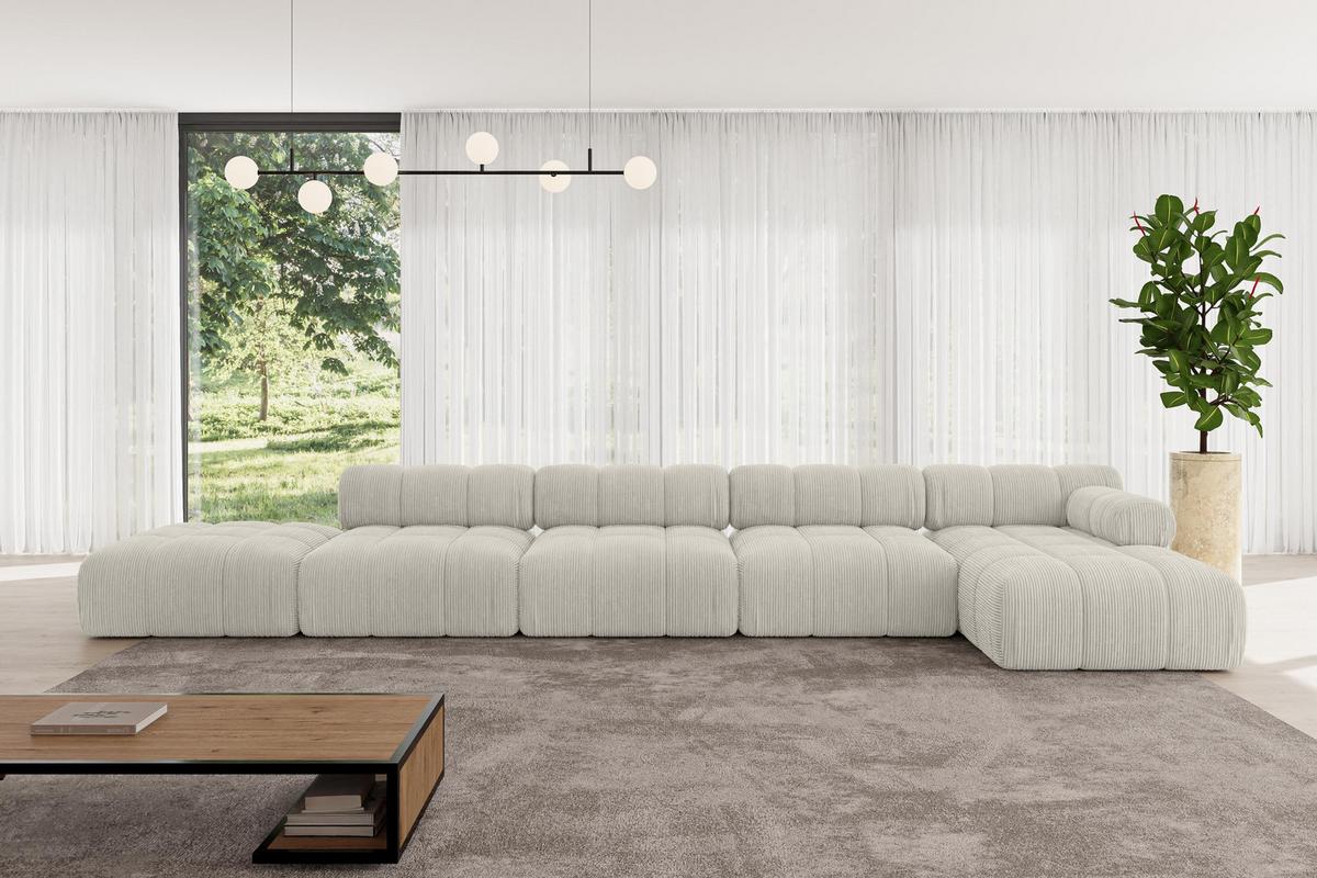 ECKSOFA modulares Sofa Lizur-L3 - 475x160x70 cm Creme Cord - Hellgrau/Creme, Holzwerkstoff/Textil (475/160cm) - ALTDECOR