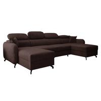 WOHNLANDSCHAFT Ribella 5 Schokobraun 345/180/100 cm mit Schlaffunktion - Schwarz/Braun, Textil/Metall (345/100/180cm) - AX Living