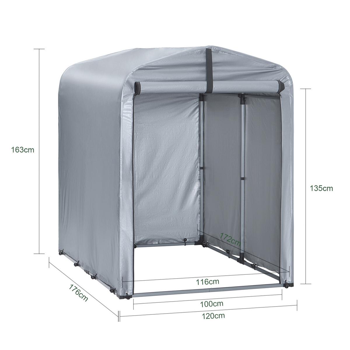 FAHRRADGARAGE wetterfest für 1-2 Fahrräder, 120x163x176cm, Silber-Eisen - Hellgrau, Metall (120/163/176cm) - SoBuy