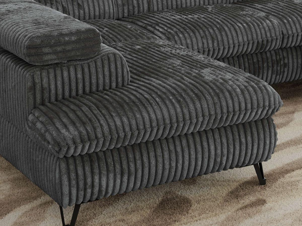WOHNLANDSCHAFT PABLO U Cord Grau mit Topper Visco - Dunkelgrau/Schwarz, Textil/Metall (346/76/208cm) - MKS