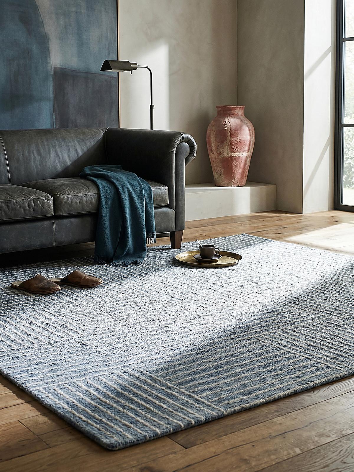 WOLLTEPPICH LEA, mit Schachbrettmuster, Blau, 200 x 290 cm - Blau, Textil (290/200cm) - KADIMA DESIGN