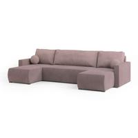 WOHNLANDSCHAFT TESSUN Rosa Plüsch-Stoff mit Schlaffunktion - Rosa, Holz (286/85/143cm) - MASSENO
