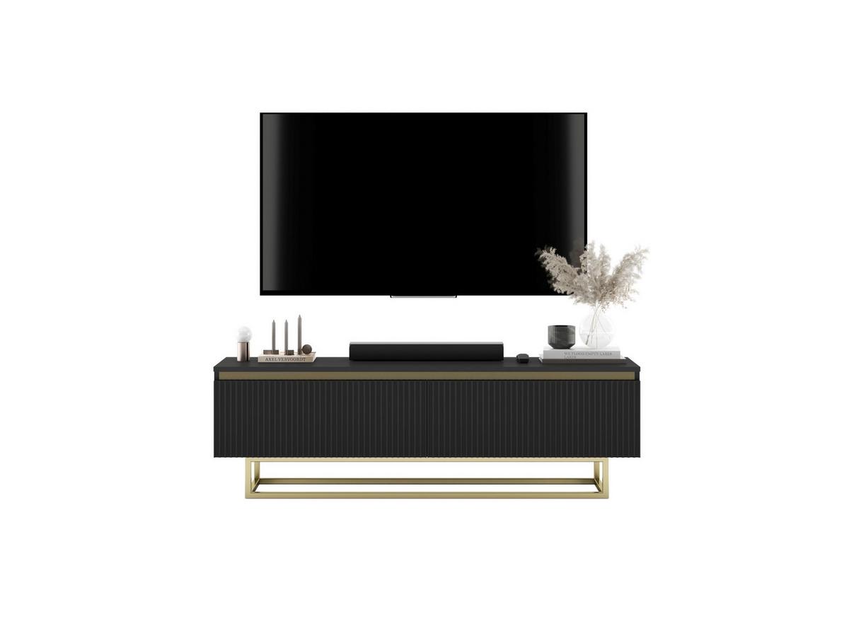 TV-SCHRANK Selene Glamour Schwarz Matt mit Metallrahmen 140 cm - Goldfarben/Schwarz, Holzwerkstoff/Metall (140/44/35cm) - Meble Lindner