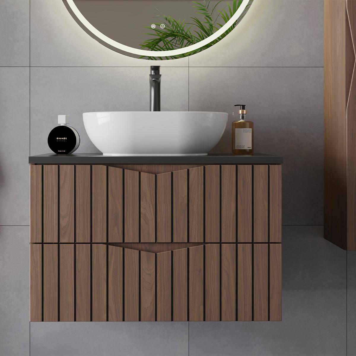 WASCHTISCHUNTERSCHRANK 80cm Siena Holz und Schwarz - Schwarz, Holzwerkstoff (80/50/45.8cm) - Petits-meubles