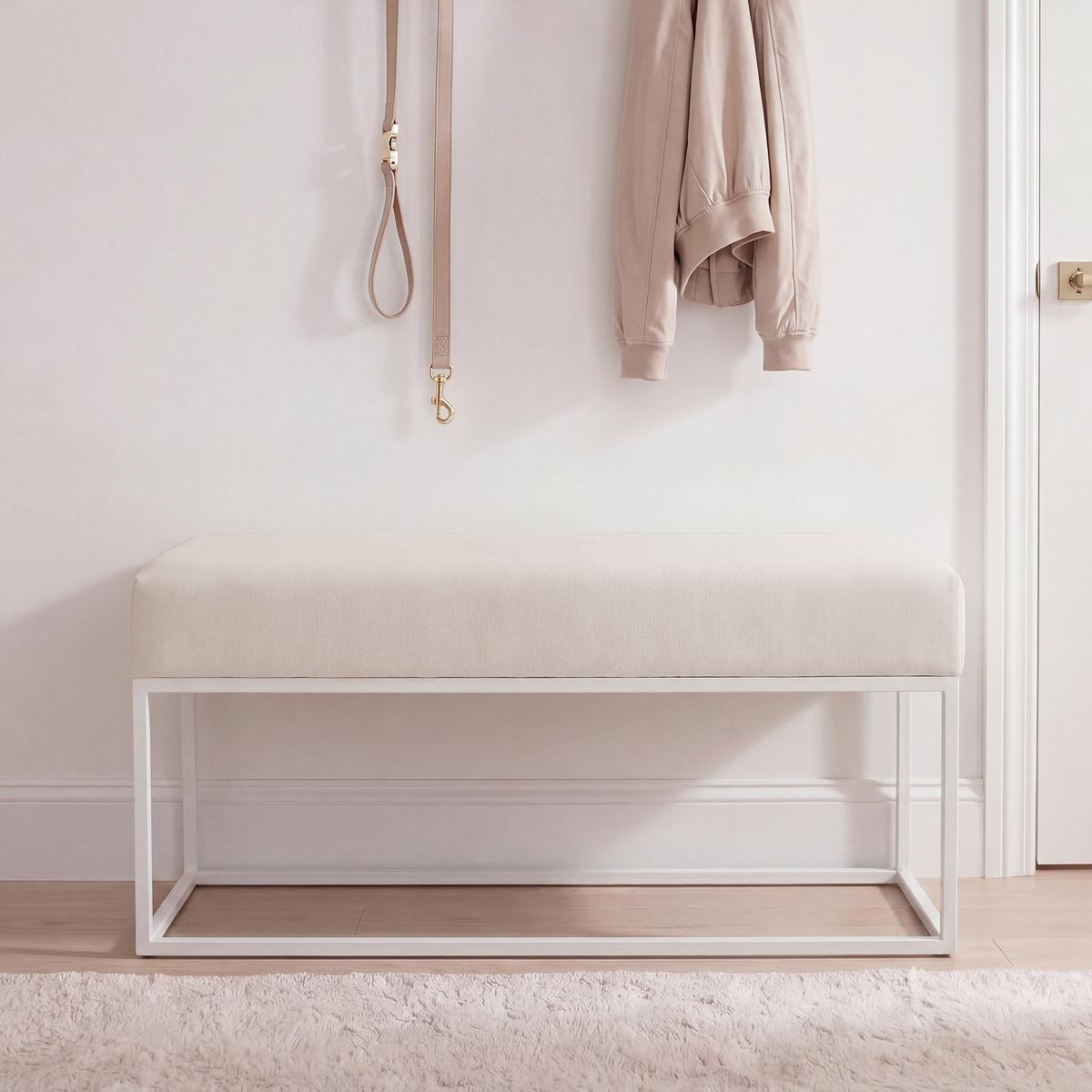 POLSTERBANK STELLA 90 cm Metallgestell, Weiß / Beige - Beige, Textil/Metall (90/44/30cm) - Idohome