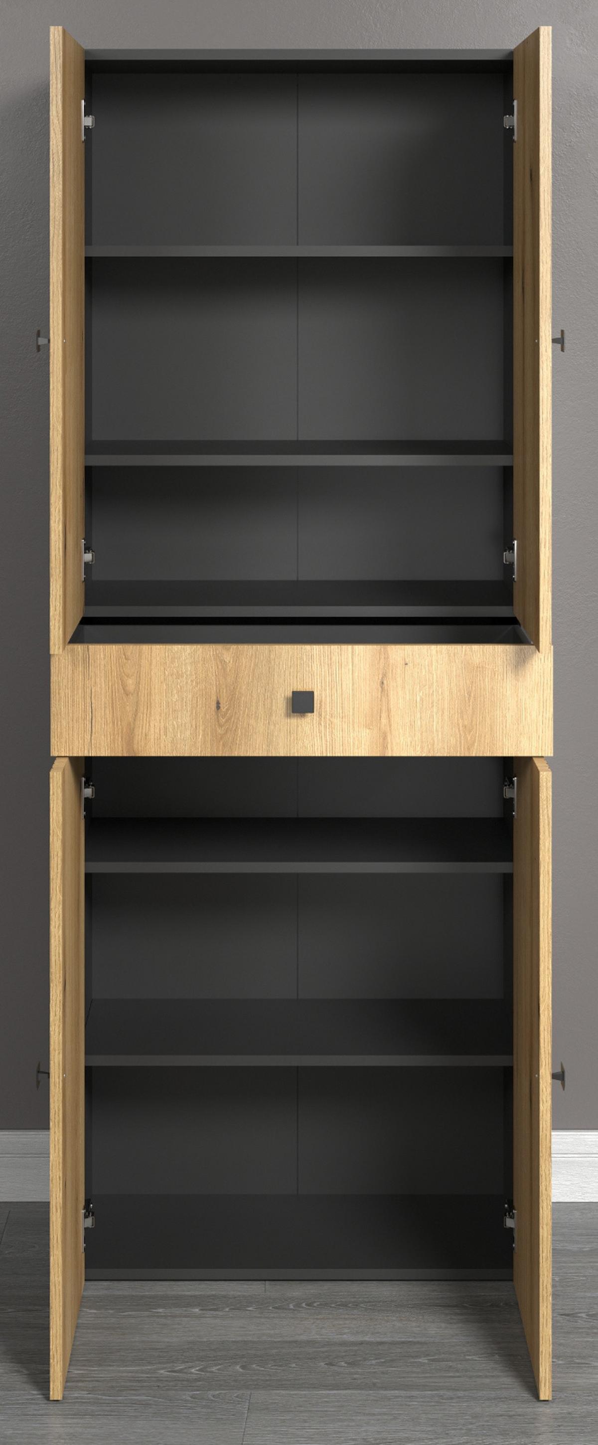 HOCHSCHRANK Evoke Eiche, grau 70 x 186 cm, Badschrank 4-türig - Eichefarben/Anthrazit, Holzwerkstoff/Metall (70/186/31cm) - Top.Furn