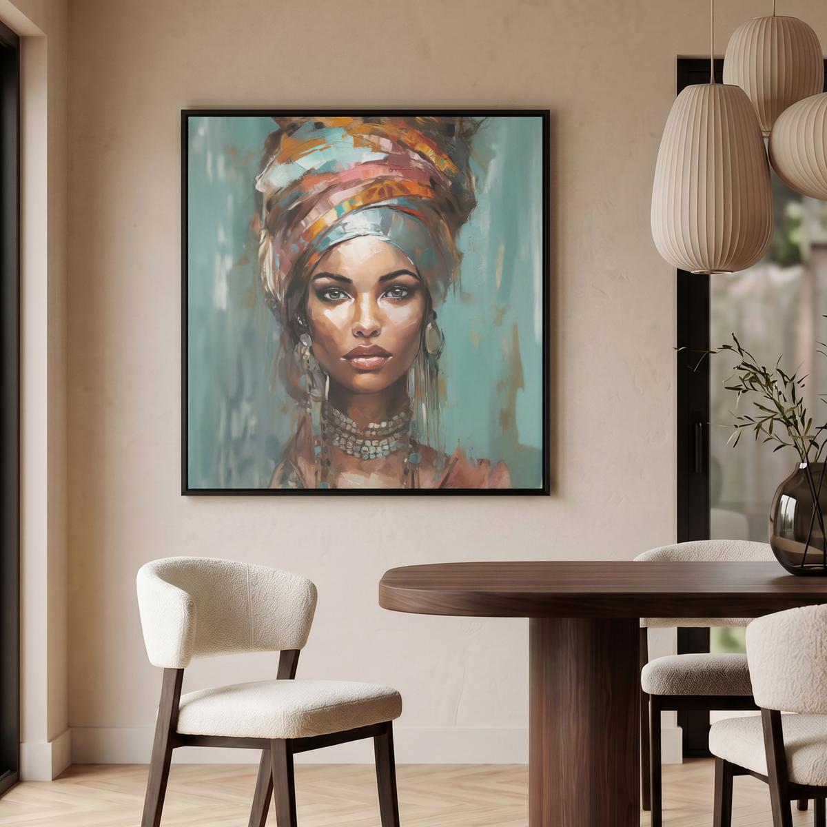 LEINWAND Bilder mit Rahmen - Frau - Kunst - Schmuck - Porträt - 90x90 - Blaugrau, Textil (90/90cm) - MuchoWow