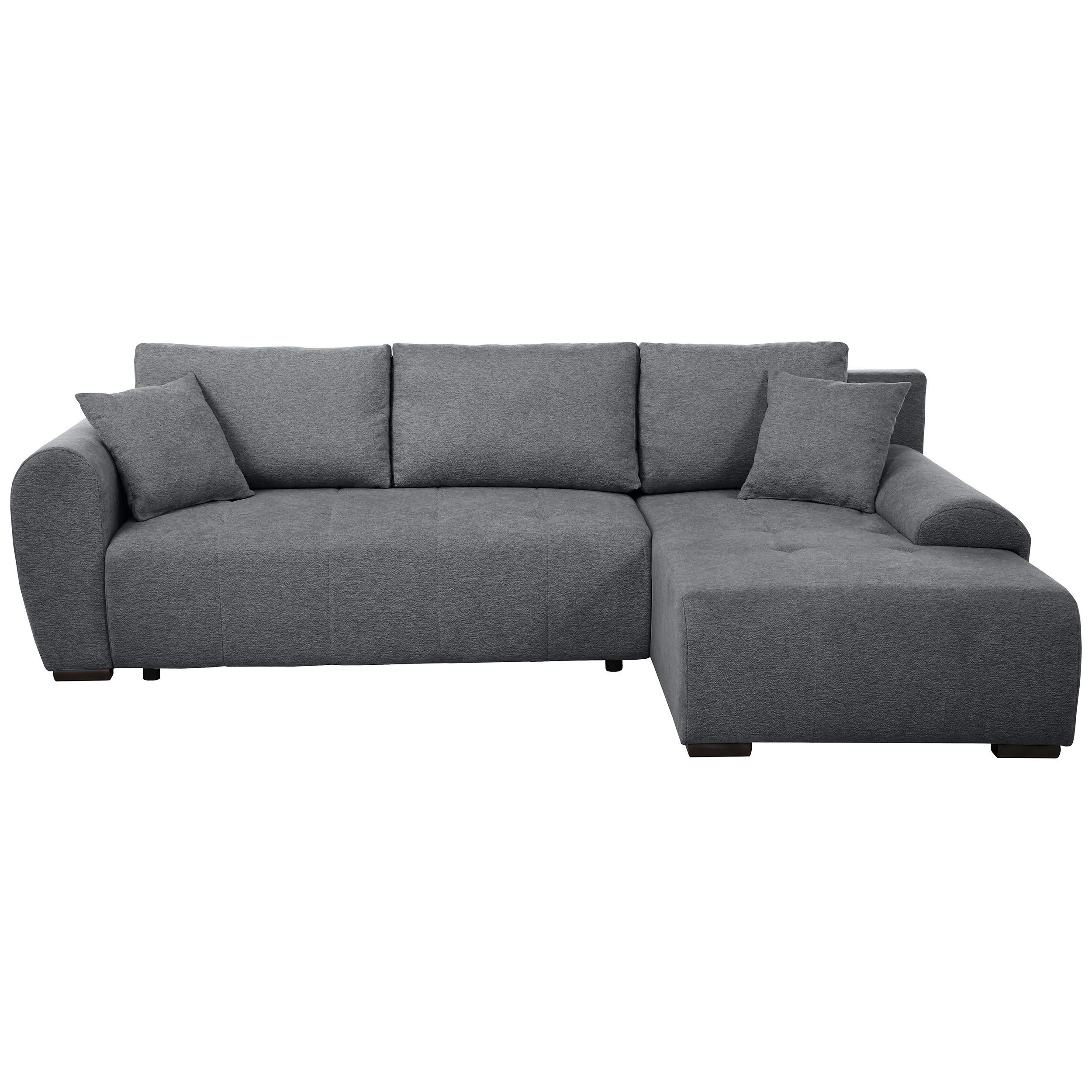 ECKSCHLAFSOFA Dallas mit Bettkasten, 255 cm, Dunkelgrau, rechts, Velour-Stoff - Dunkelgrau, Textil (255/175cm) - Beautysofa