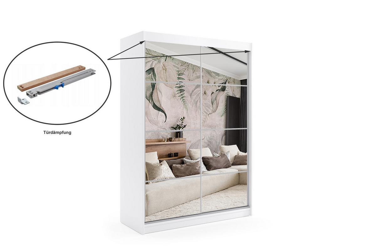 KLEIDERSCHRANK mit Spiegel-Schiebetüren und Aluminium-Leisten - VIVI - 120 cm Weiß - Weiß, Holzwerkstoff (120/216/61cm) - ALTDECOR