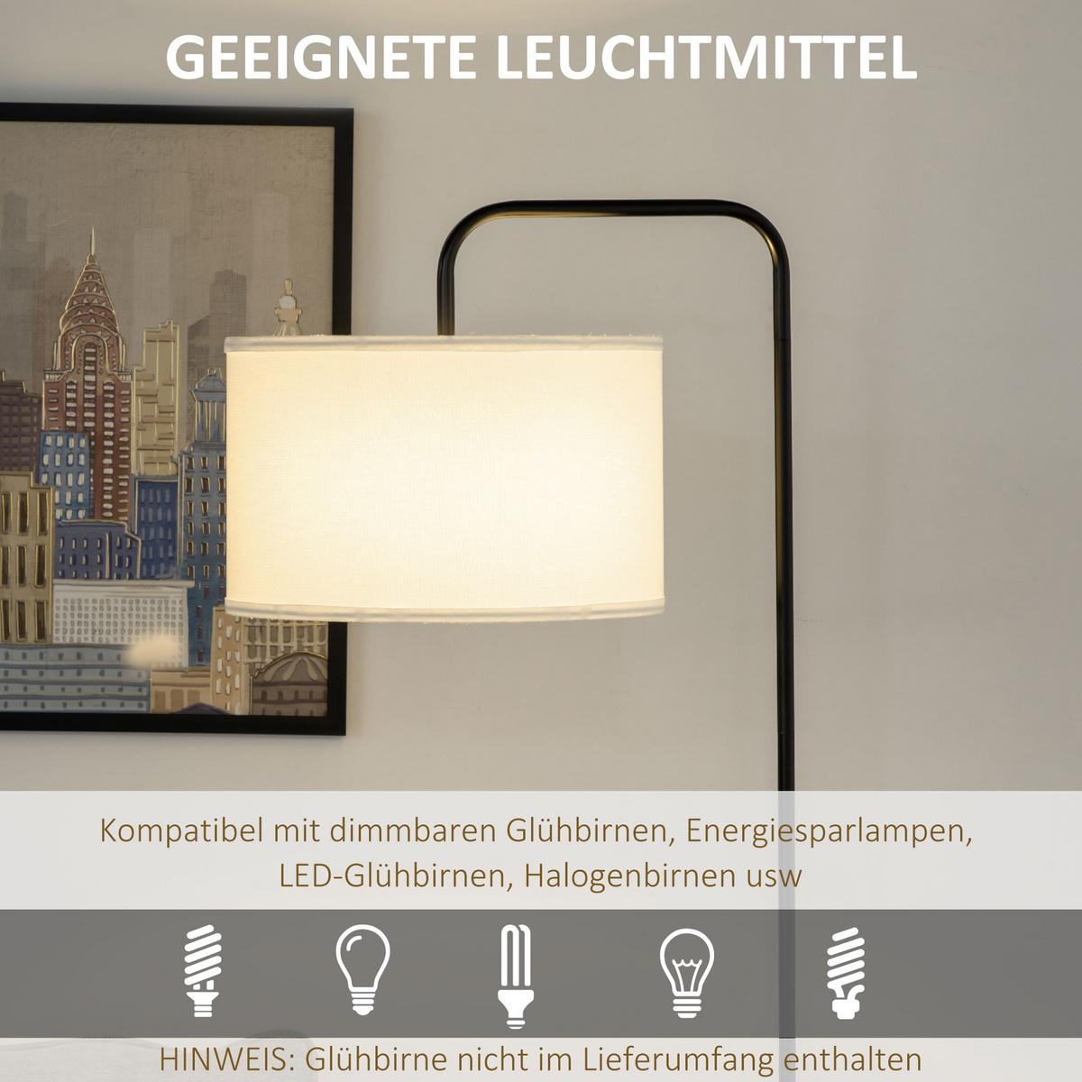 STEHLAMPE Wohnzimmer Stehleuchte mit Stoff-Lampenschirm, Fußschalter, Weiß - Weiß, Metall (64/38/163.5cm) - HOMCOM