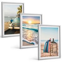 BILDER SET 3er Set - 40x60 cm Silberner Rahmen - Sonnenuntergangsurlaub in Miami - Silberfarben, Kunststoff (40/60cm) - TULUP