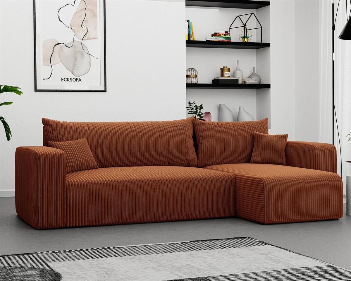ECKSOFA Luna Mit Schlaffunktion - Rotbraun, Holzwerkstoff/Textil (145/248cm) - Fun Möbel