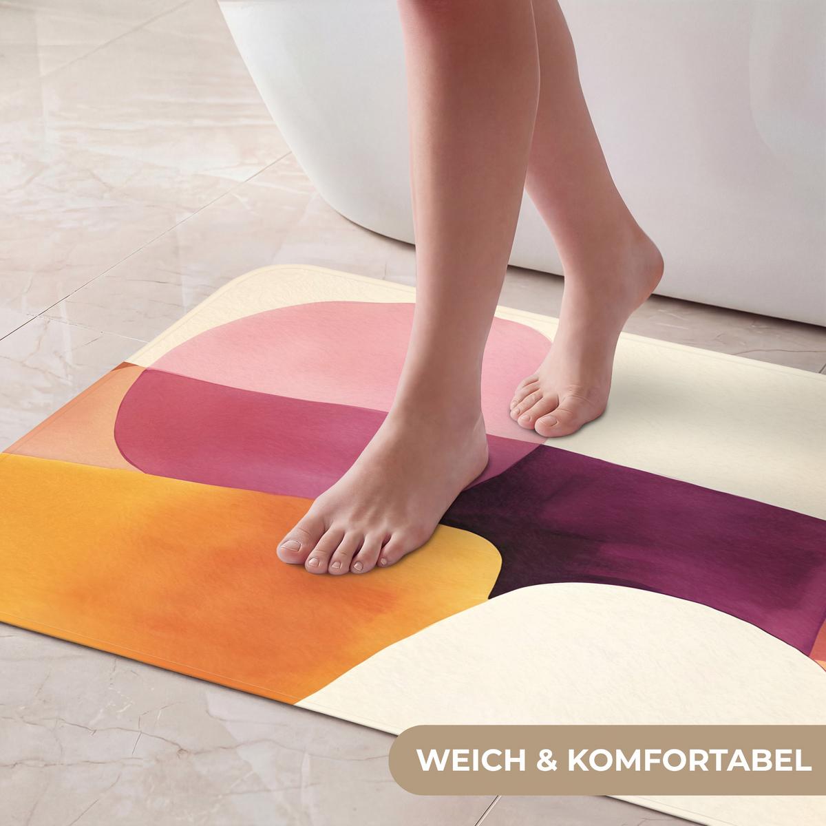 BADEMATTE Formen - Abstrakt - Farbenfroh 80x50 cm - Terracotta, Textil (80/50cm) - OnlyWow