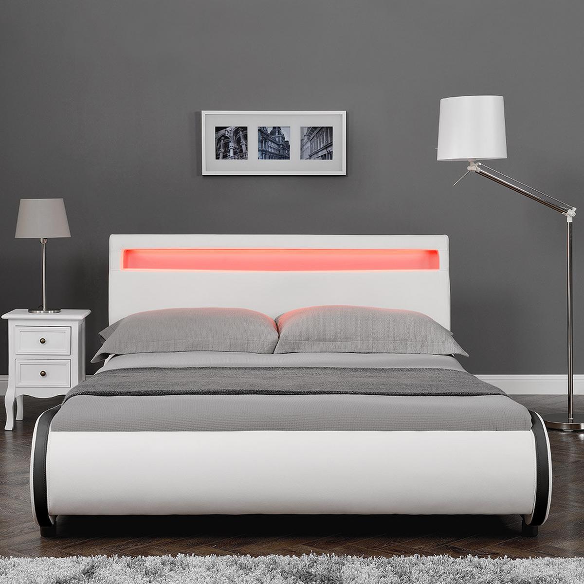 POLSTERBETT Valencia mit LED-Beleuchtung - Weiß, Textil (140/200cm) - Corium