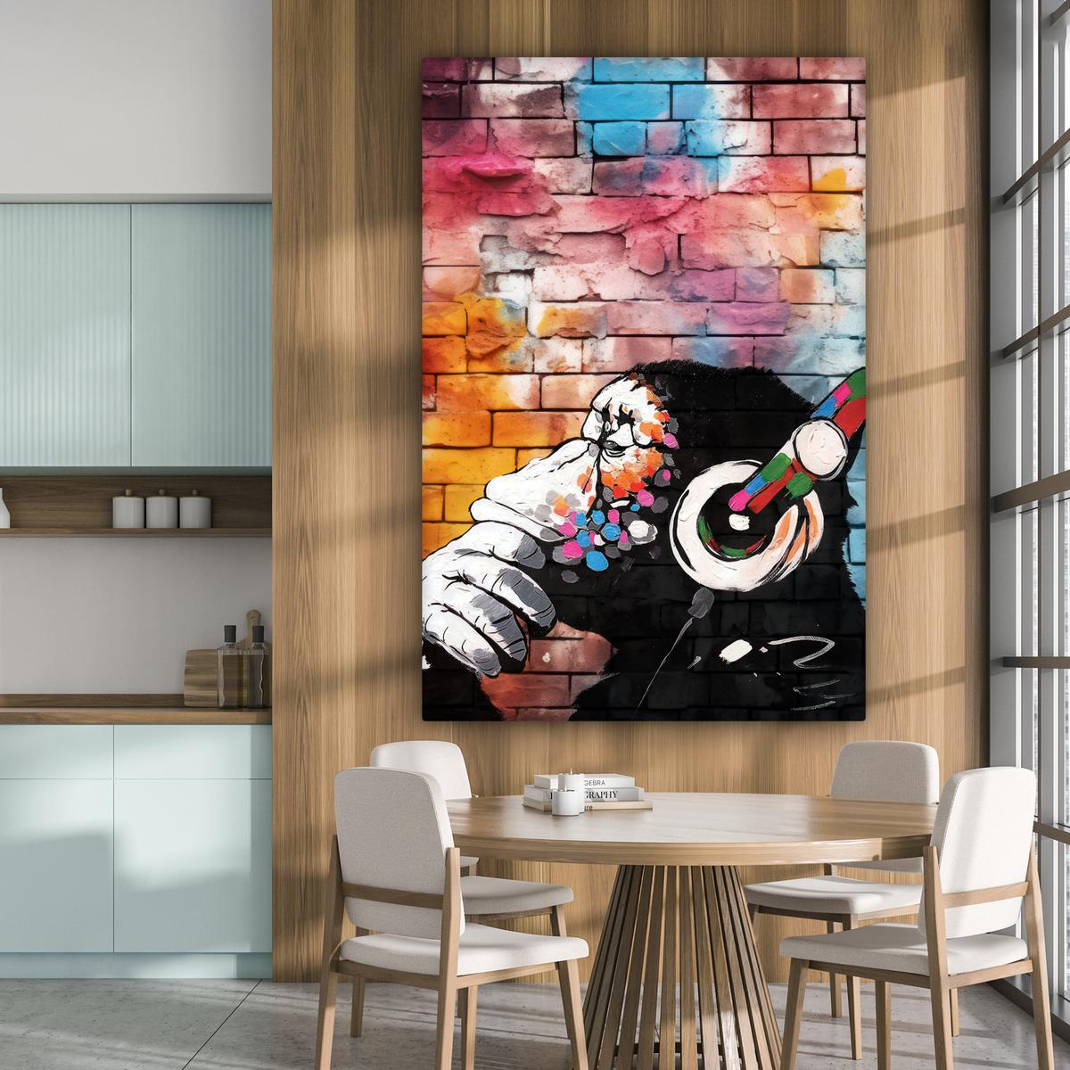 LEINWANDBILD Affe - Graffiti - Musik Deko Groß 90x140 cm - Multicolor, Textil (90/140cm) - MuchoWow