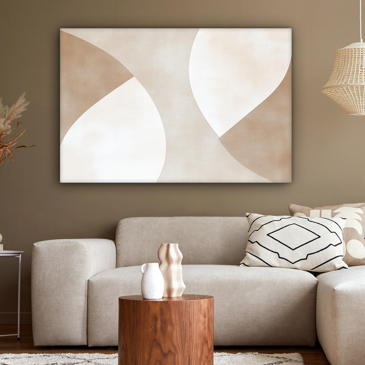 LEINWANDBILD Braun - Japandi - Abstrakt Wohnzimmer Groß 120x80 cm - Sandfarben, Textil (120/80cm) - MuchoWow