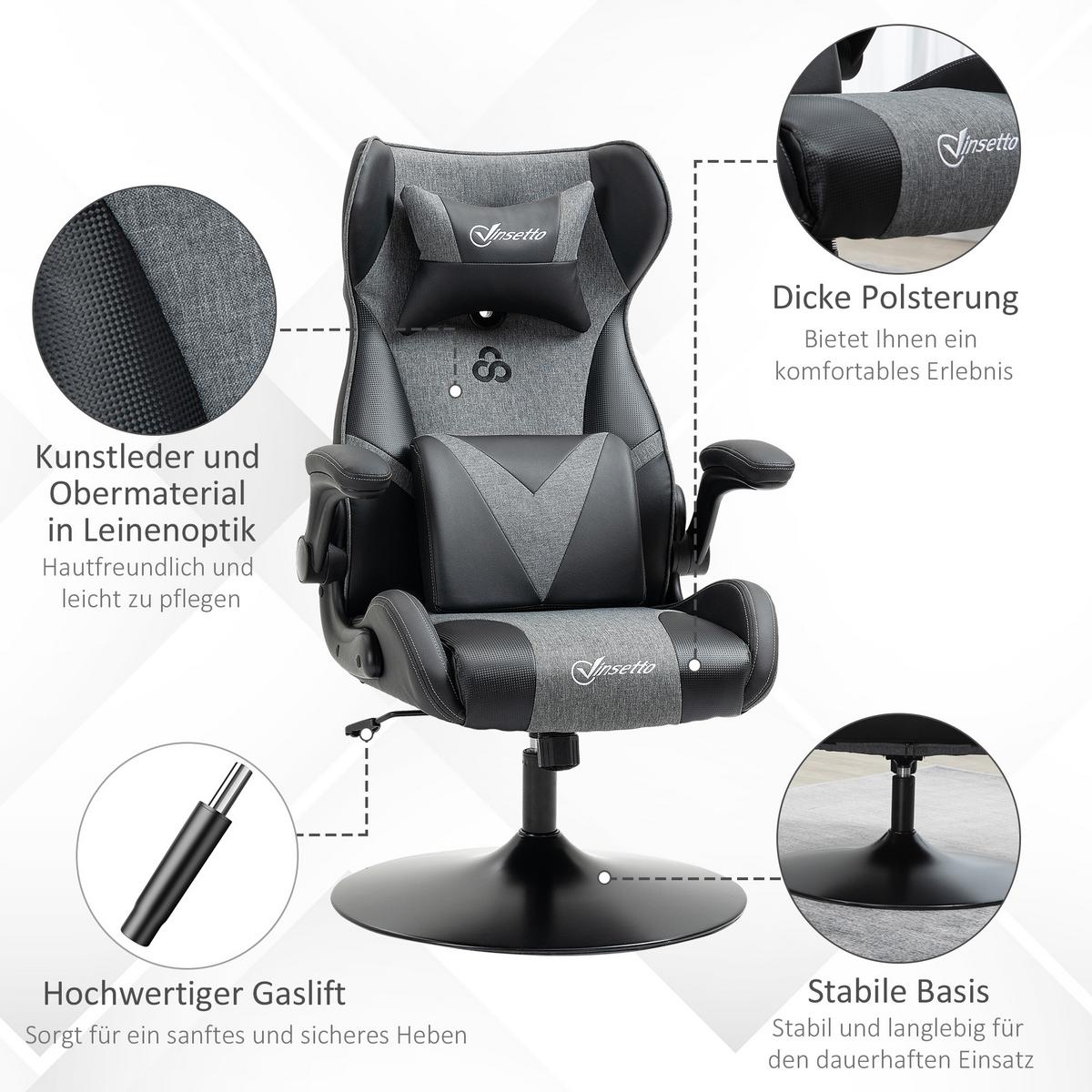 GAMINGSESSEL Kunstleder Metall Schwarz - Schwarz, Textil (69/118/73cm) - Vinsetto