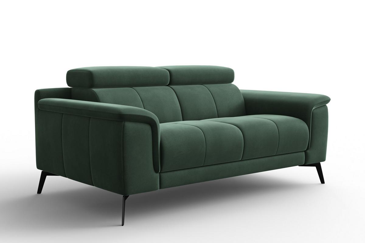 SOFA FIERO 2-Sitzer, Grüner Veloursstoff - Schwarz/Grün, Holz/Textil (170/82/103cm) - Courtois Laville