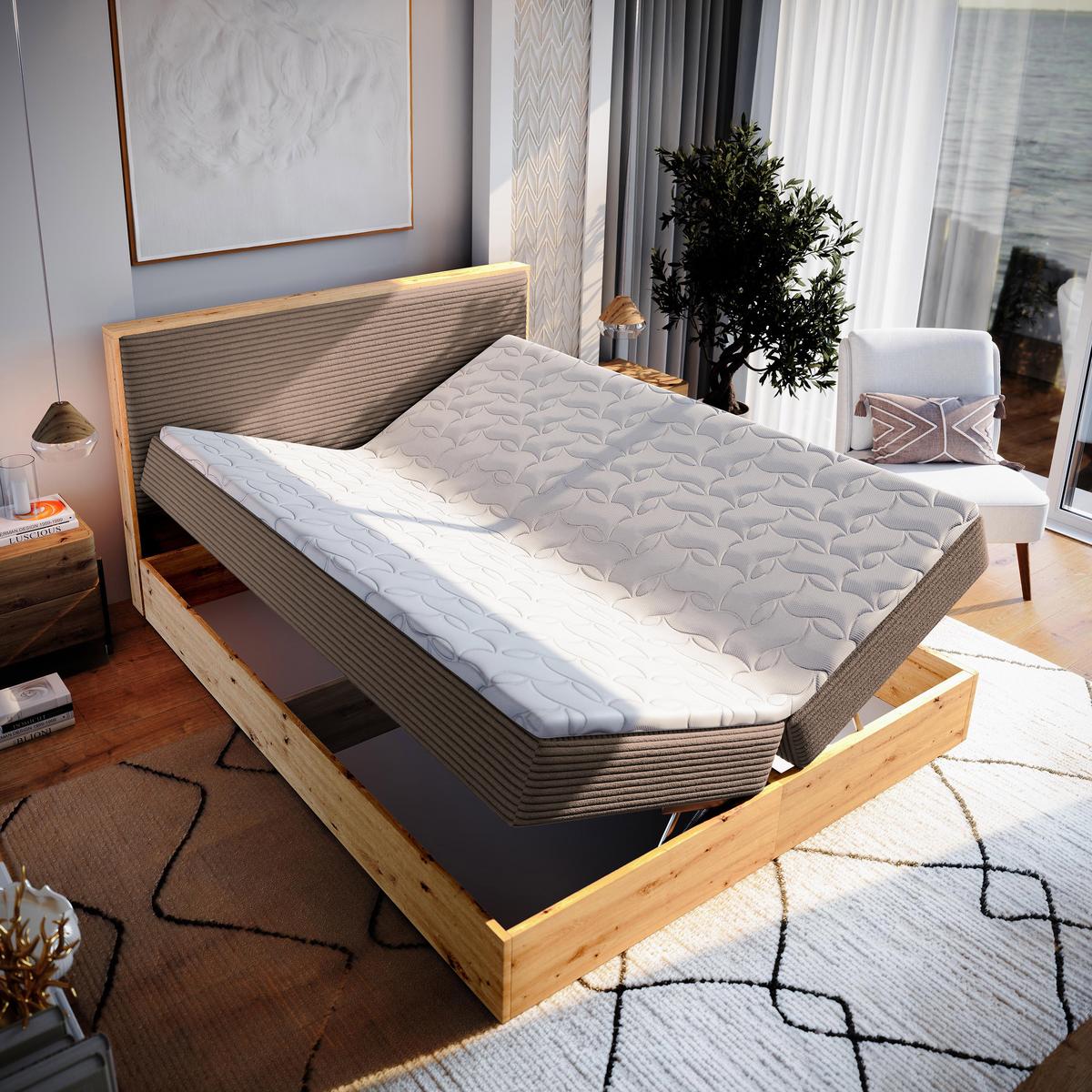 BOXBETT VERDON 180x200 cm mit Matratze und Topper - Braun - Braun, Holz (180/200cm) - MASSENO