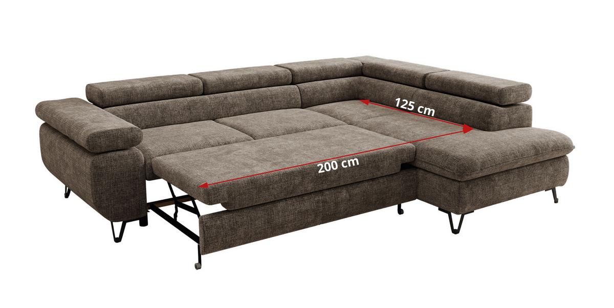 ECKSOFA PABLO L Braun Schenille grob gewebt - Links Seite mit T25 Topper - Schwarz/Braun, Textil/Metall (208/273cm) - MKS