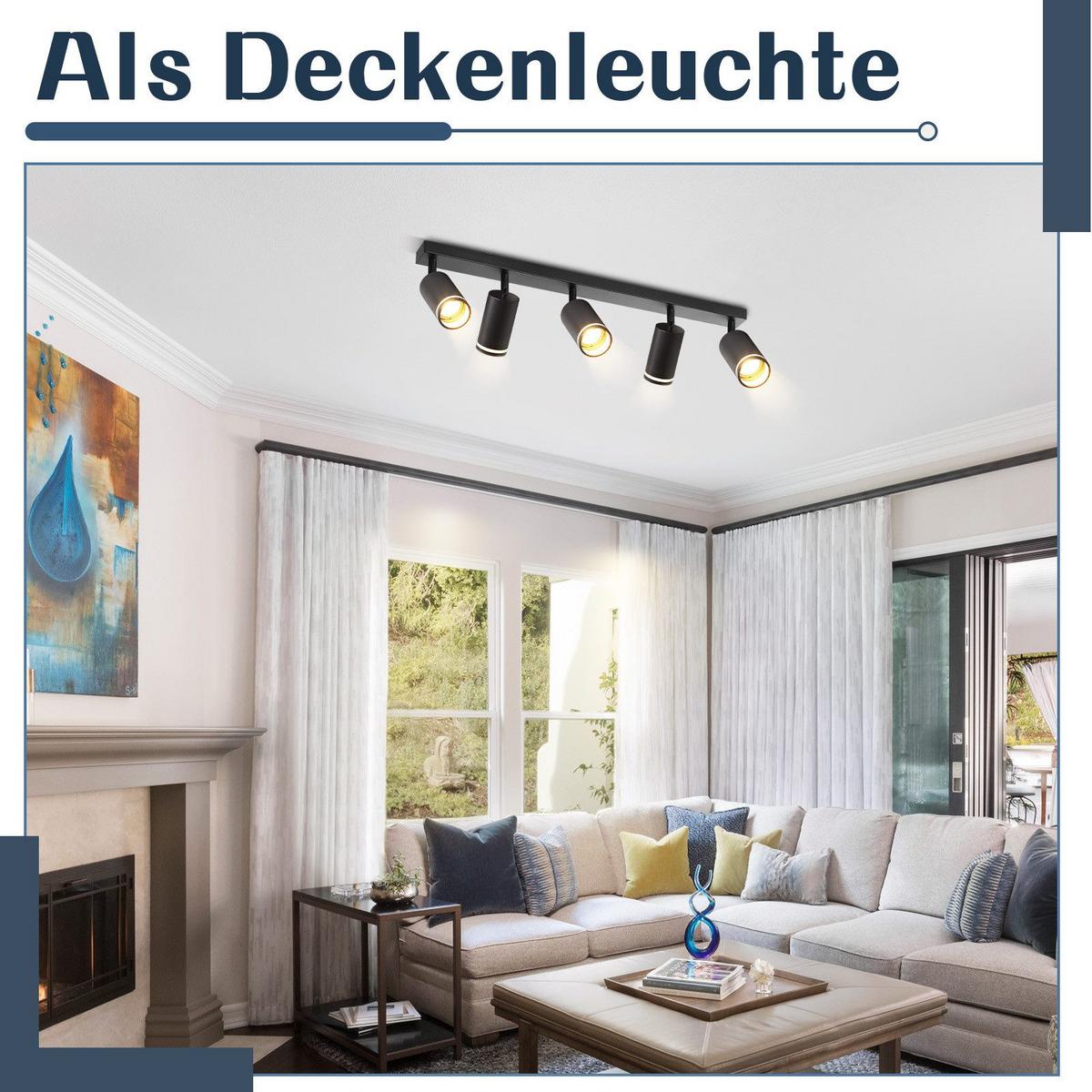 DECKENSTRAHLER Tölz 5-flammig 73/5/17 cm - Schwarz, Metall (73/5/17cm) - Nettlife