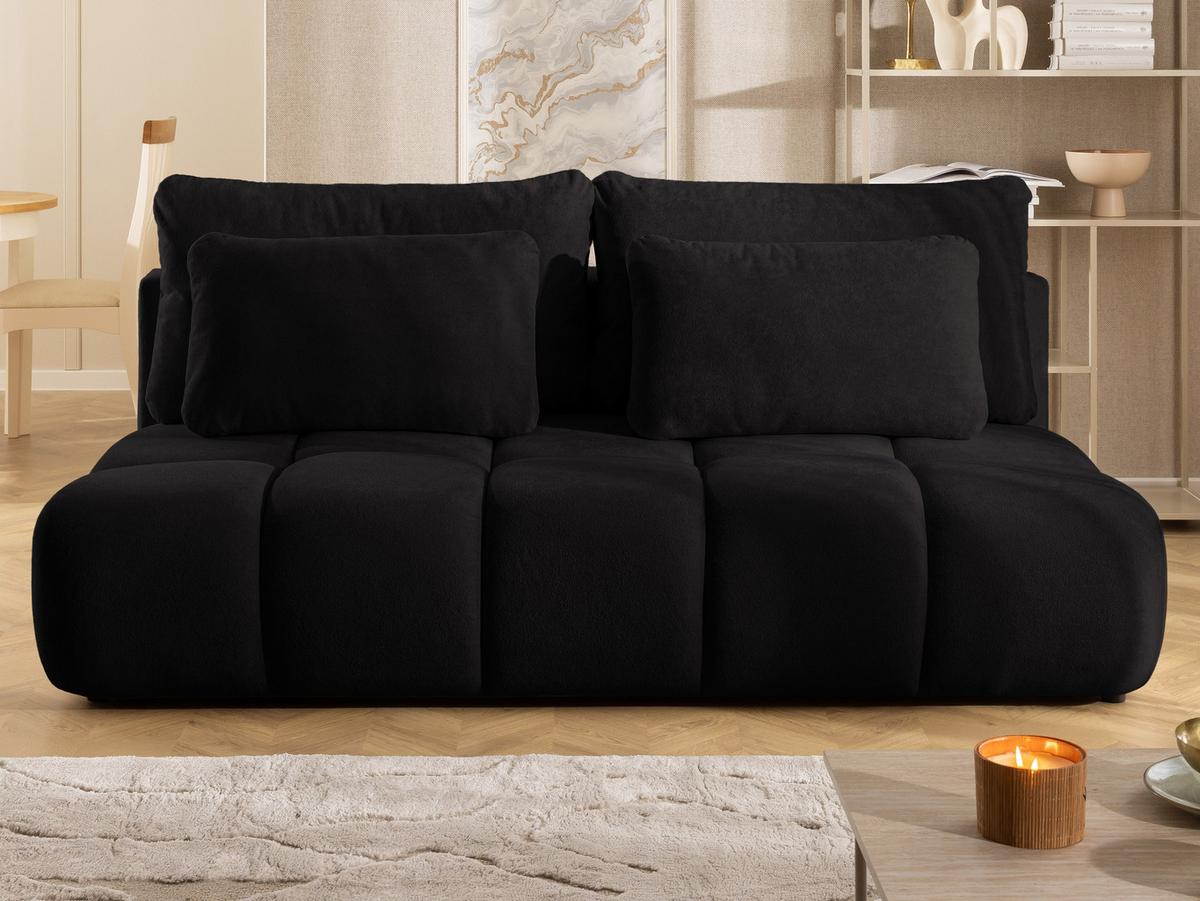 SCHLAFSOFA Belluno aus hochwertigem Schwarz Plüschstoff mit Bettkasten und tiefen Steppungen in Bubble-Optik - Schwarz, Holz/Kunststoff (205/87/105cm) - S-Style
