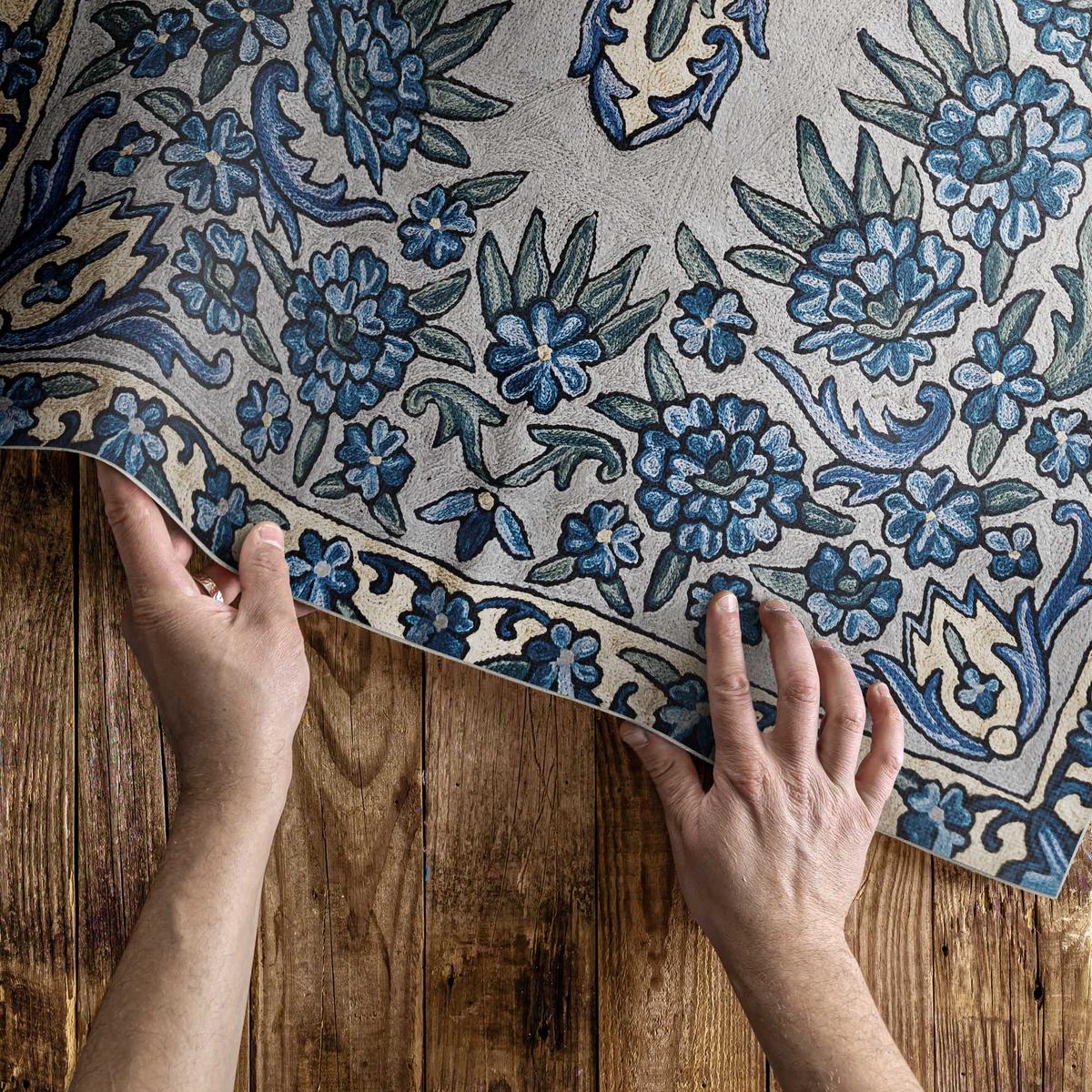 TEPPICH 80x120 cm Nepal Pflanzendekor - Hellblau, Kunststoff (80/120cm) - Wallfluent