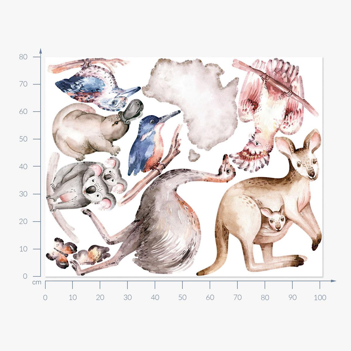 WANDAUFKLEBER 80x101cm - Tiere Australiens - Multicolor, Kunststoff (80/101/0.1cm) - Wallfluent