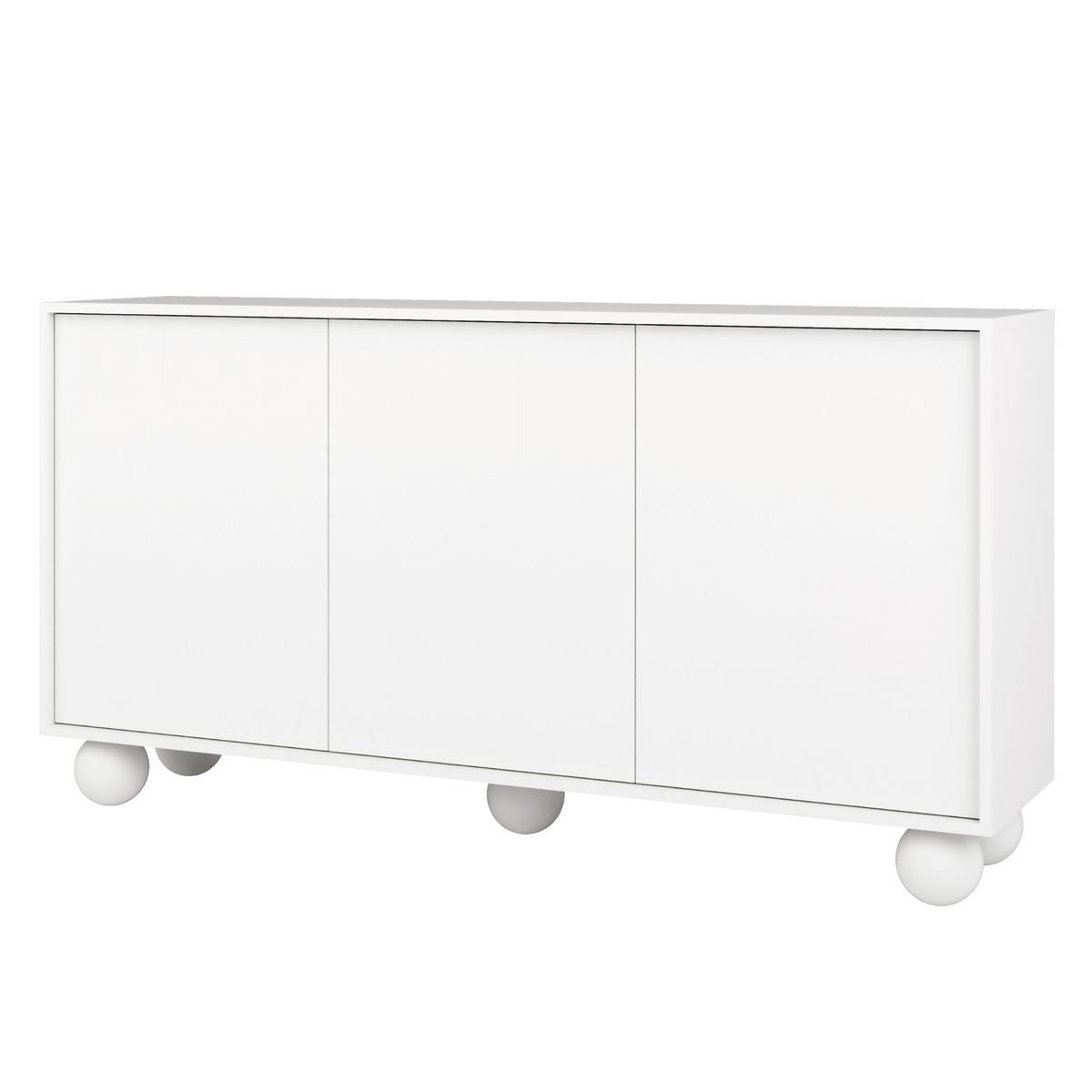 KOMMODE Adel mit 3 Türen und runden Füßen, 154 cm, Griffloss, Weiß - Weiß, Holzwerkstoff (154/81/38cm) - Beautysofa