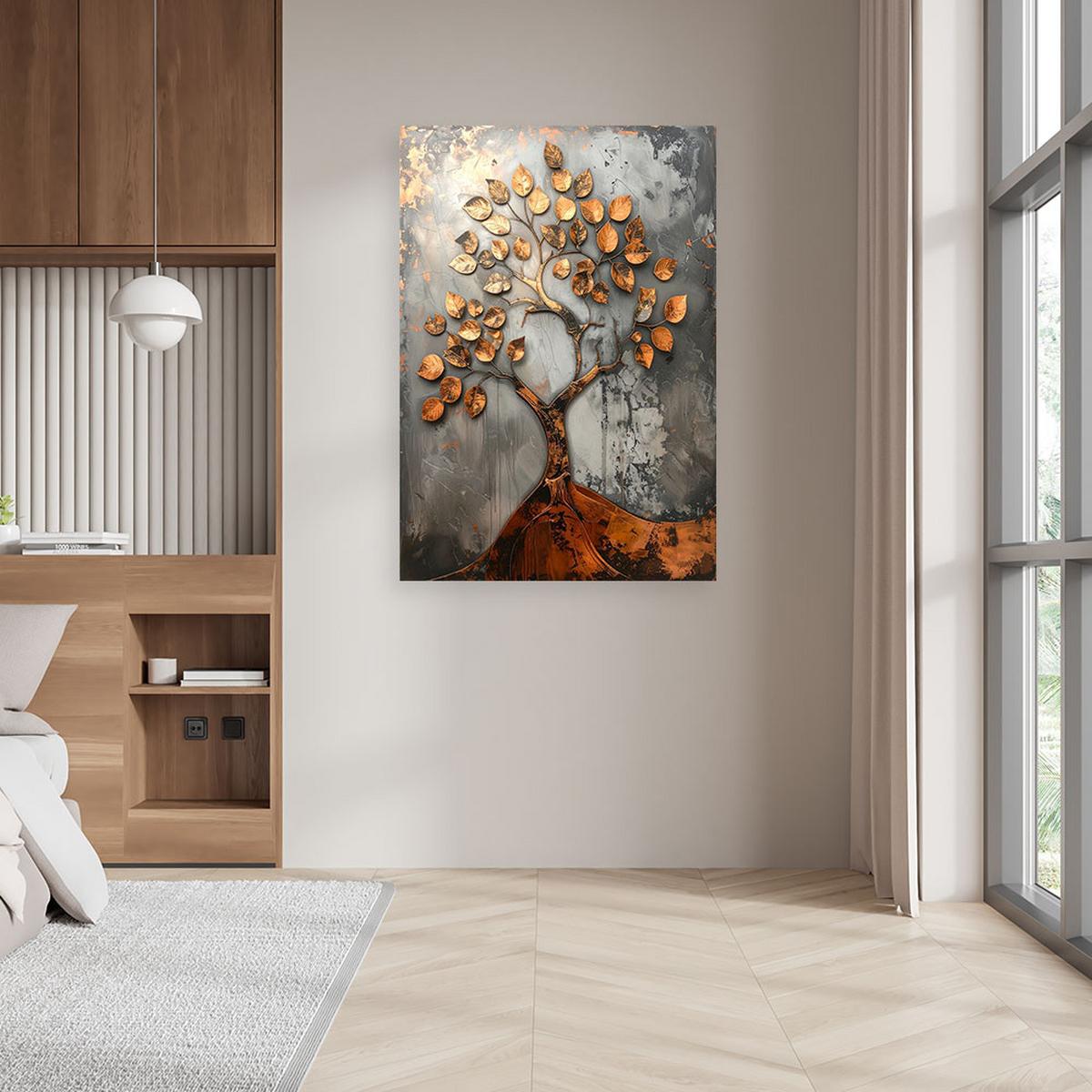 LEINWANDBILD, Grunge Baum Abstrakt grau kupferfarben - Grau, Textil (80/120cm) - Feeby