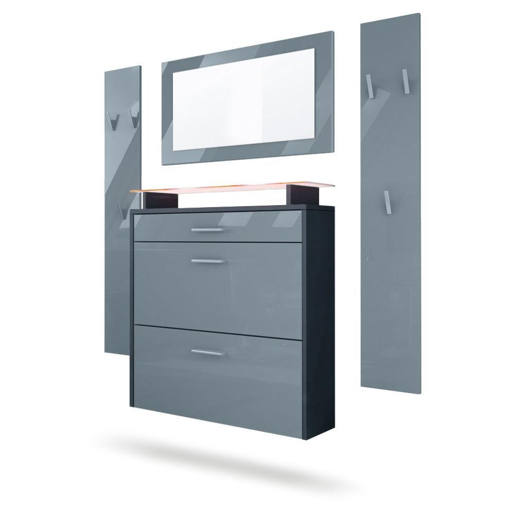GARDEROBE Malea Fronten in Grau Hochglanz - Grau, Holzwerkstoff (180/180/23cm) - Vladon