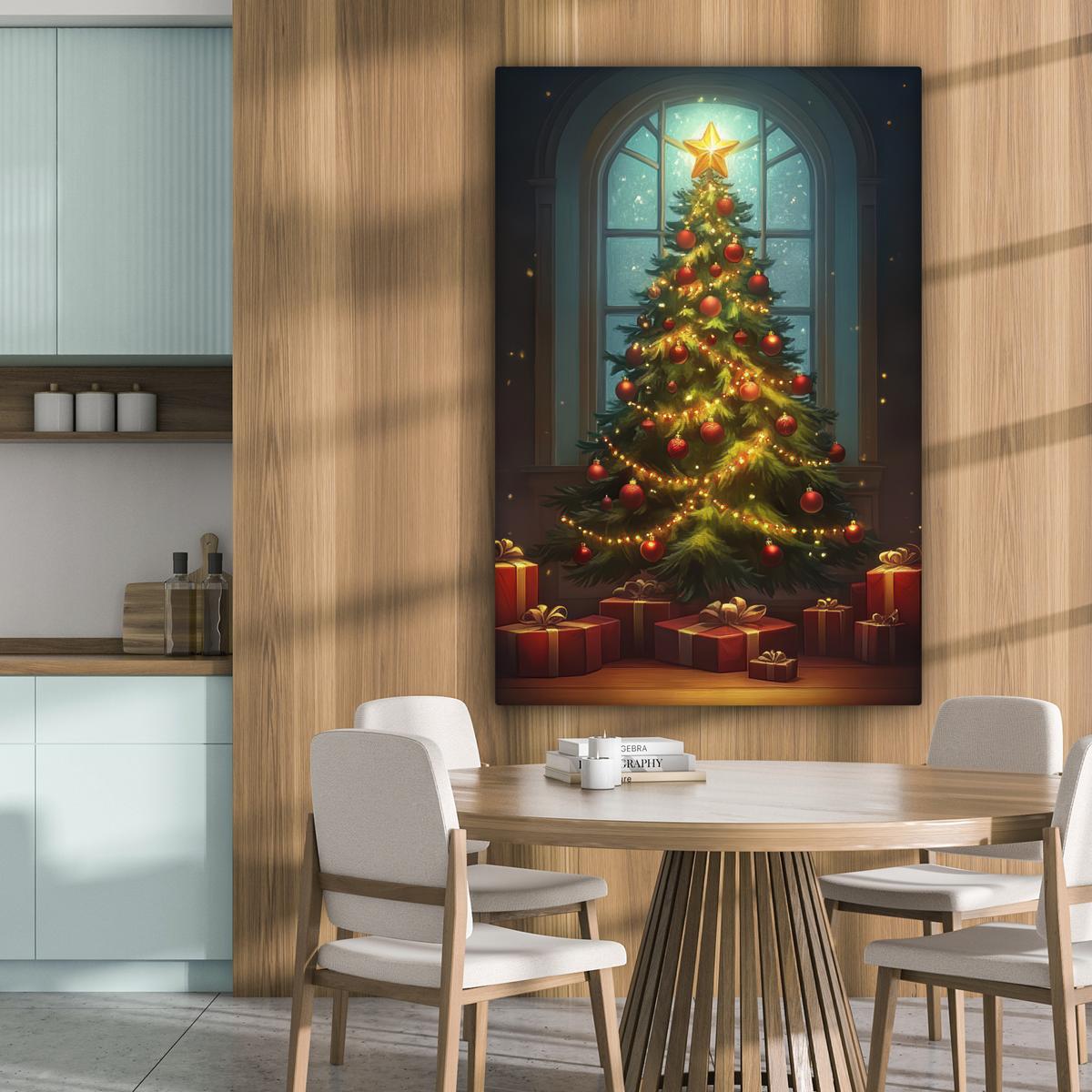 LEINWANDBILD Weihnachtsbaum - Geschenk - Winter Deko XXL 80x120 cm - Grün, Textil (80/120cm) - MuchoWow